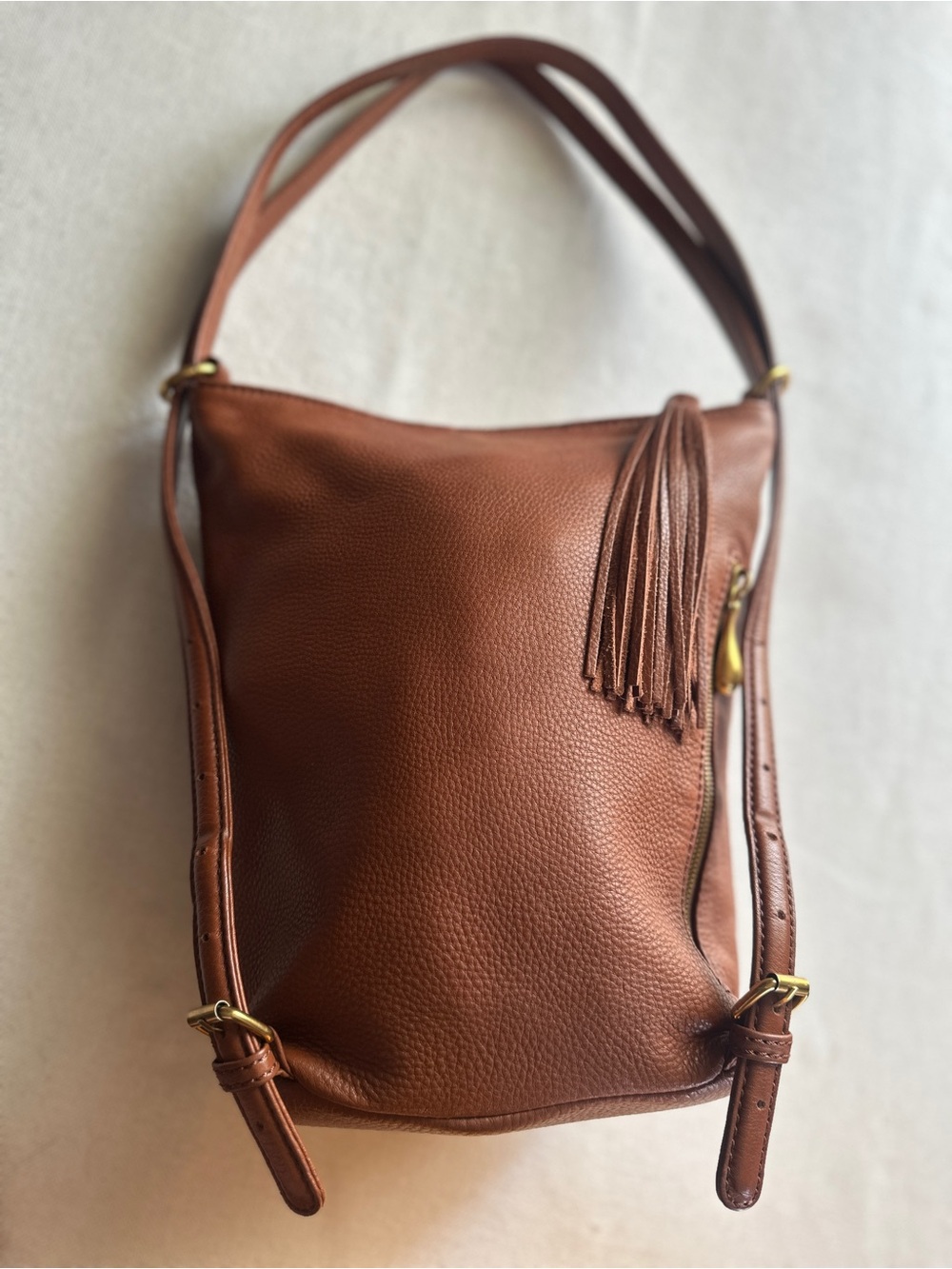 HOBO Blaze Supersoft Cognac Leather Convertible Backpack / Shoulder Bag